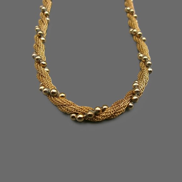 Avon Twisted Gold Chain Necklace with Gold Beads, Vintage Jewelry - Picture 4 of 6